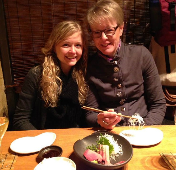 julia and deb enjoying a sashimi dinner in Shibuya-ku, Japan