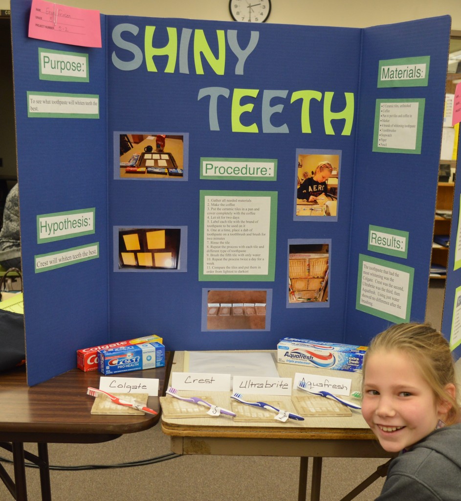 WITH FIFTH-GRADER Eryn Friesen's science fair project, "Shiny Teeth," the whitest teeth was desired end game - and - which toothpaste provided the best results. Toothpaste manufacturers should contact the student scientist for the data for use in their advertising.
