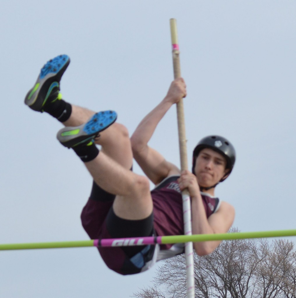 ANDREW HEMPECK WAS second in pole vault at 9'. His teammate Hunter Quiring won the event at 10'.