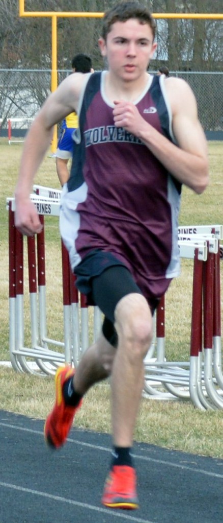 JARED SAUNDERS WAS second in the 400 meter dash with a time of 55.95.