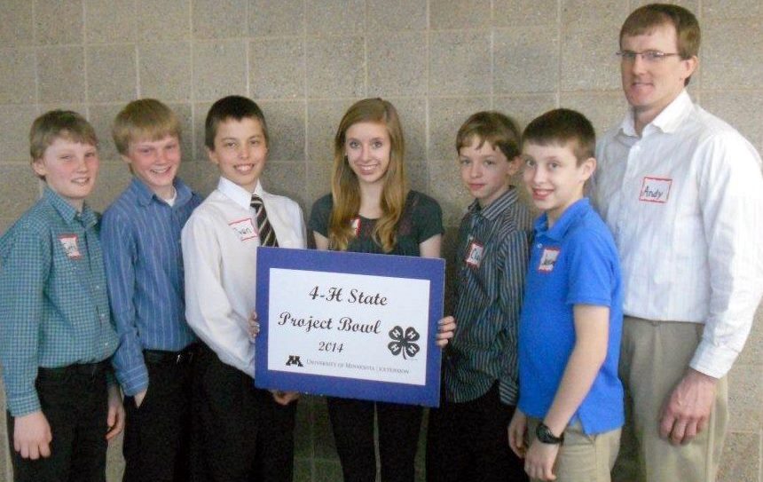 The 4-H junior dairy bowl team from Watonwan county finished second in the state in St. Cloud on Saturday, April 5. The team competed in the regional competition to qualify them for the state event. Junior dairy bowl members: Seth Pierson, Lukas Pierson, Ryan Blomgren, Makenzie Miest, Clay Gieseke, Jackson Miest and coach Andy Pierson Photo by Sheila Pierson