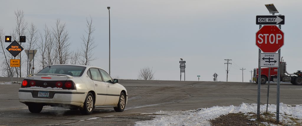 ANOTHER PHOTO OF how drivers on Cottonwood County Road #1 will be warned of traffic approaching on Highway #60.