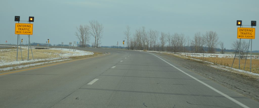 THIS IS WHAT drivers traveling east or west on Minnesota Highway #60 will see if there is traffic approaching the intersection on Cottonwood County road #1 - flashing lights nothing "Entering Traffic When Flashing."