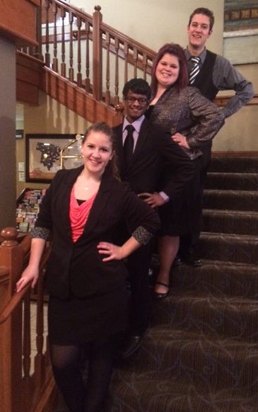 MLC SPEECH TEAM participants in this past Saturday's Chanhassen STORM meet. Front-to-back, Melissa Lohrenz, Elijah Stoesz, Caitlyn Smith and Josh Raabe.
