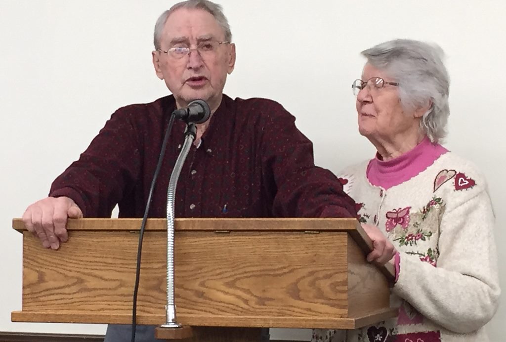 Waldo and Geneva Stoesz, a board member, acted as storytellers by recalling memories of the past in relation to the various buildings on the Heritage Village grounds, as well as about a number of items on display in them.