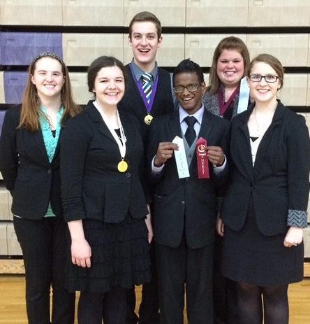 MLC SPEECH TEAM competitors at Saturday's meet at New Ulm Public. From left, Katelyn Fast, Danica Dick, Josh Raabe, Elijah Stoesz, Caitlyn Smith and Melissa Lohrenz. (Kim Friesen photo)