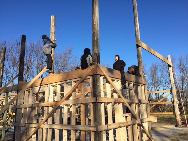 The barn floor was poured on November 2. Today Mds provided six workers. Elmendorf and Altoona colonies provided equipment and about 15 workers. The Zook and Etter families all worked too. It was a good day.