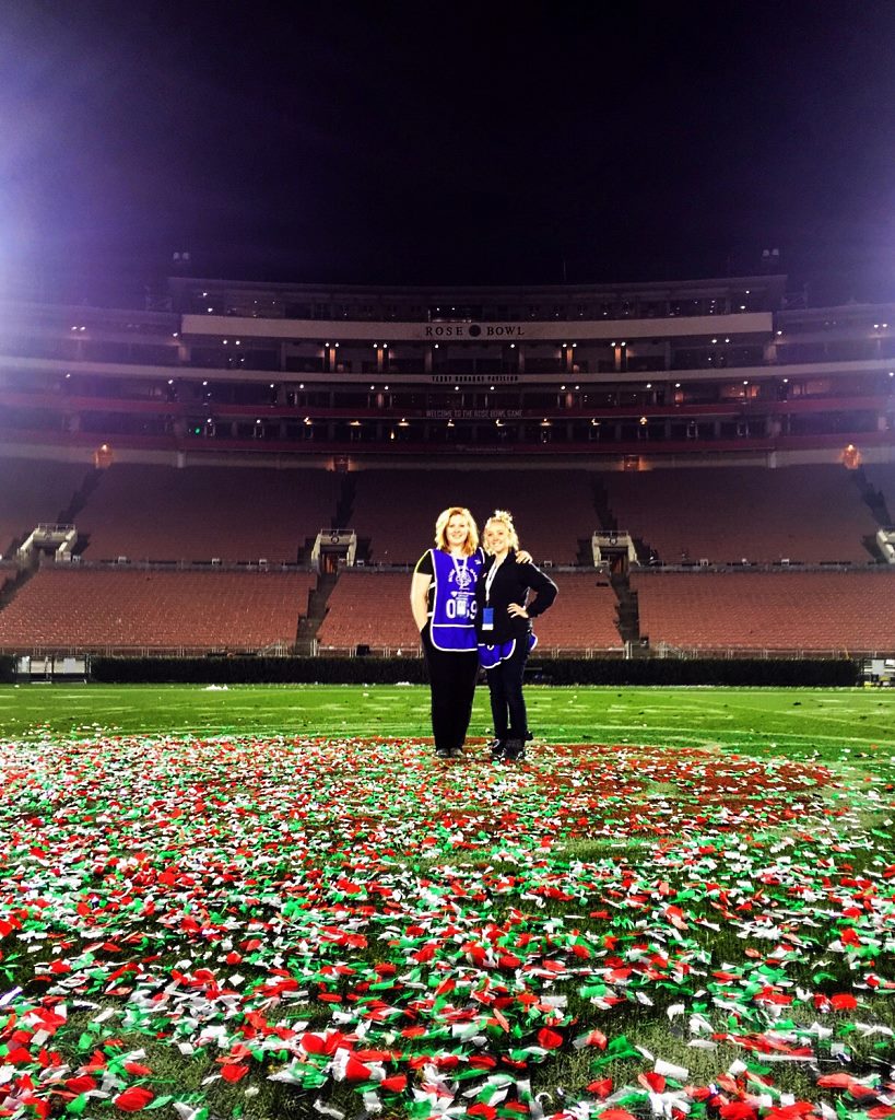 AT MIDFIELD IN the Rose Bowl. Margaret Kispert, left and ??, right.