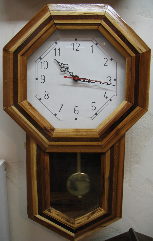 WOODEN CLOCK MADE by Lester Rupp of Mountain Lake, Minnesota.