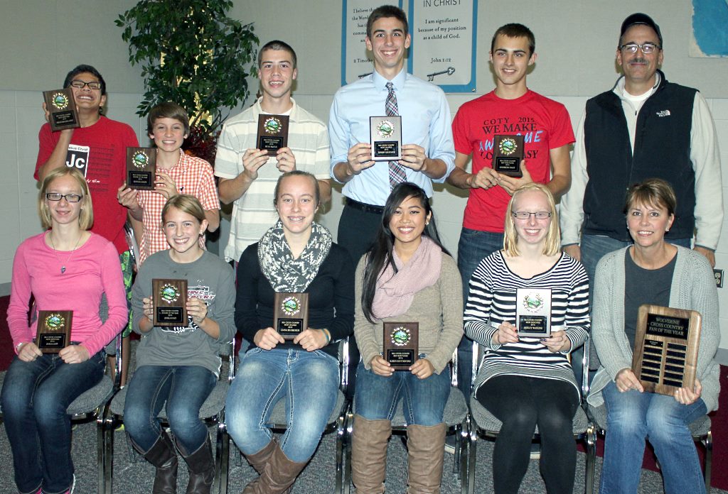 These are the team award winners from last night’s CC banquet from left to right. Front: Most Improved: Jorja Lepp; Rookie of the Year: Anika Fast; Most Valuable: Liana Blomgren; Best Team Player: Karen Soutthivong; Most Dedicated: Ashley Watkins; Fan of the Year: Becky Kraemer Back: Most Improved: Emilio Garcia de la Cruz; Rookie of the Year: Seth Klassen; Most Dedicated: Ryan McCue; Most Valuable: Tommy Kraemer; Best Team Player: Andrew Fast; Fan of the Year: Ken Kraemer . . . becky Kraemer